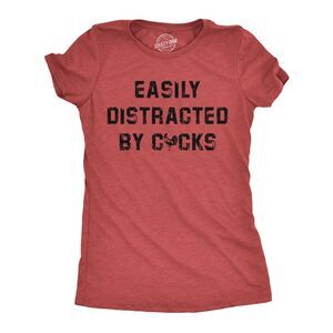 Womens Funny T Shirts Easily Distracted By Cocks Sarcastic Rooster Graphic